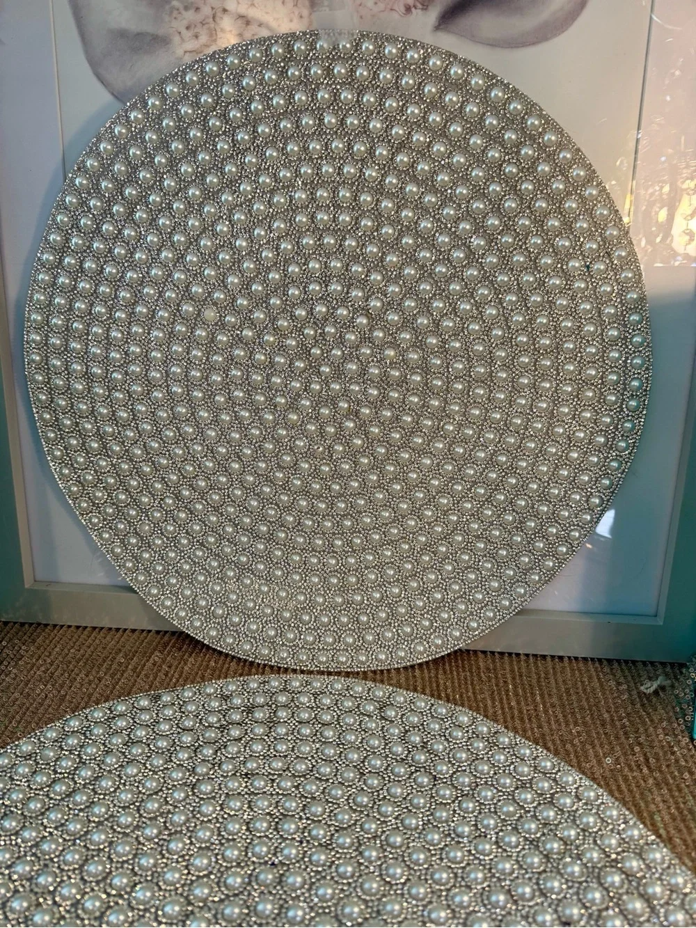 🌸H37 - Crystal and Pearl Place Mats 🩶💎🍽️🛍️(STRG)